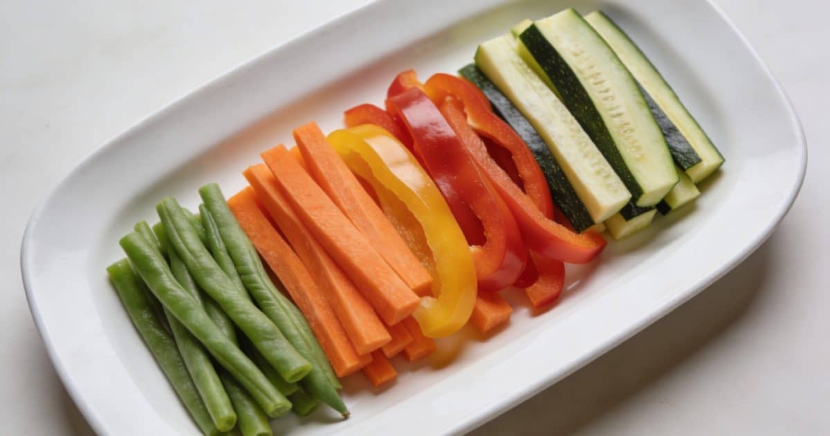 Assiette de julienne de legumes colores vue du dessus