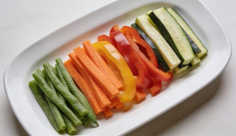 Assiette de julienne de legumes colores vue du dessus