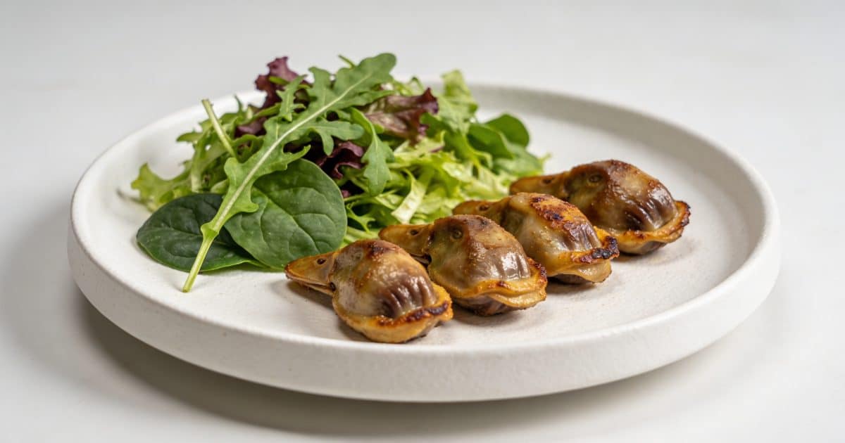 Assiette de salade verte avec gesiers de canard poeles