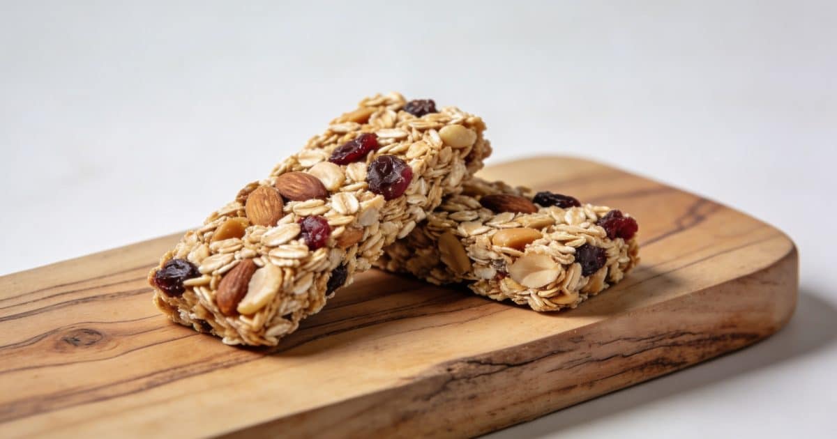 Barres de cereales maison sur planche en bois