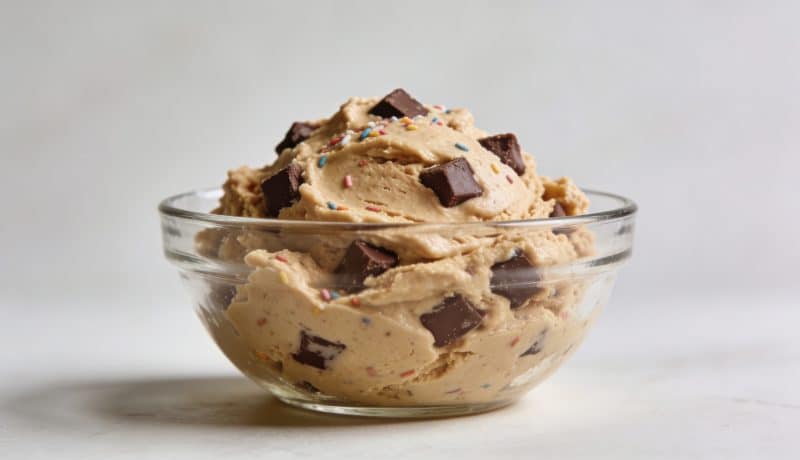 Bol en verre rempli de pate a cookie crue