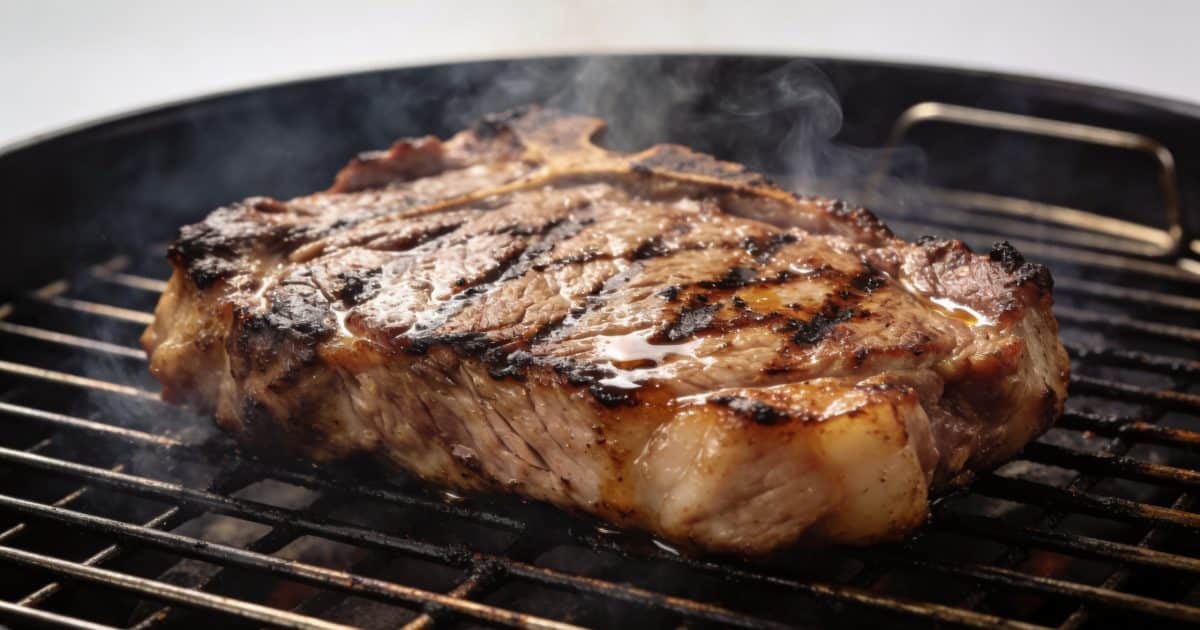 Gros morceau de porc marine grille sur barbecue