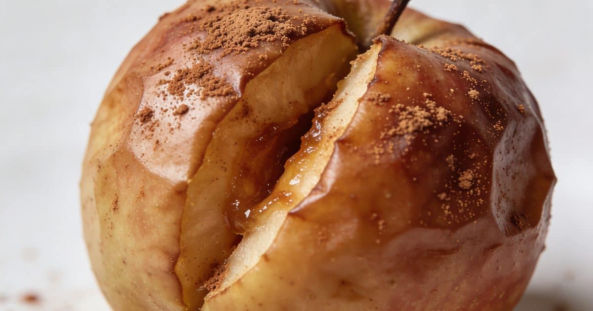 Gros plan d une pomme au four entaillée saupoudrée de cannelle