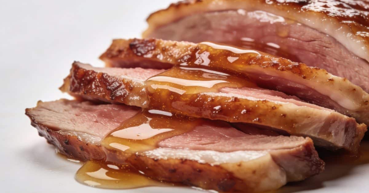 Magret de canard tranche nappe de sauce miel