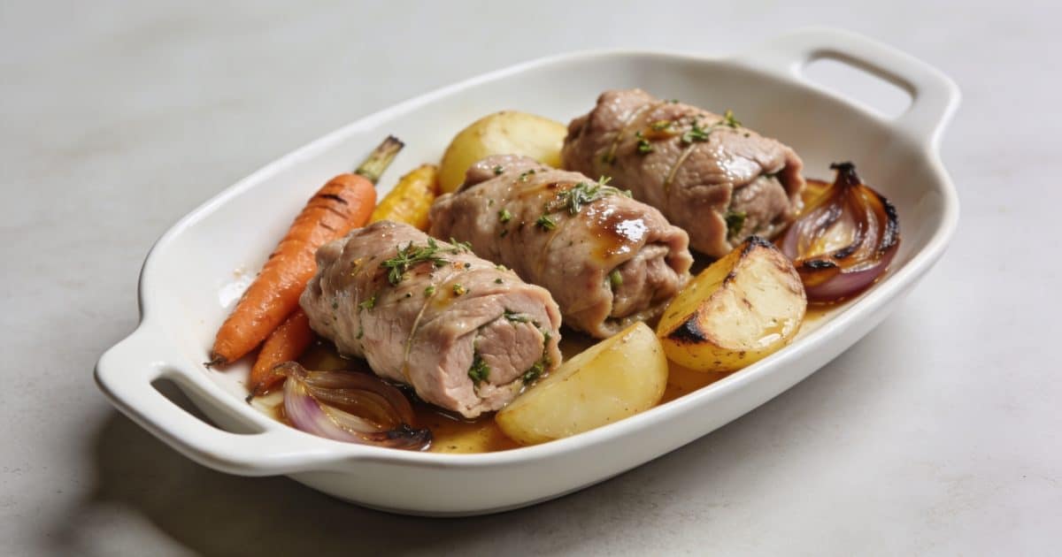 Assiette de paupiettes de veau avec legumes rots