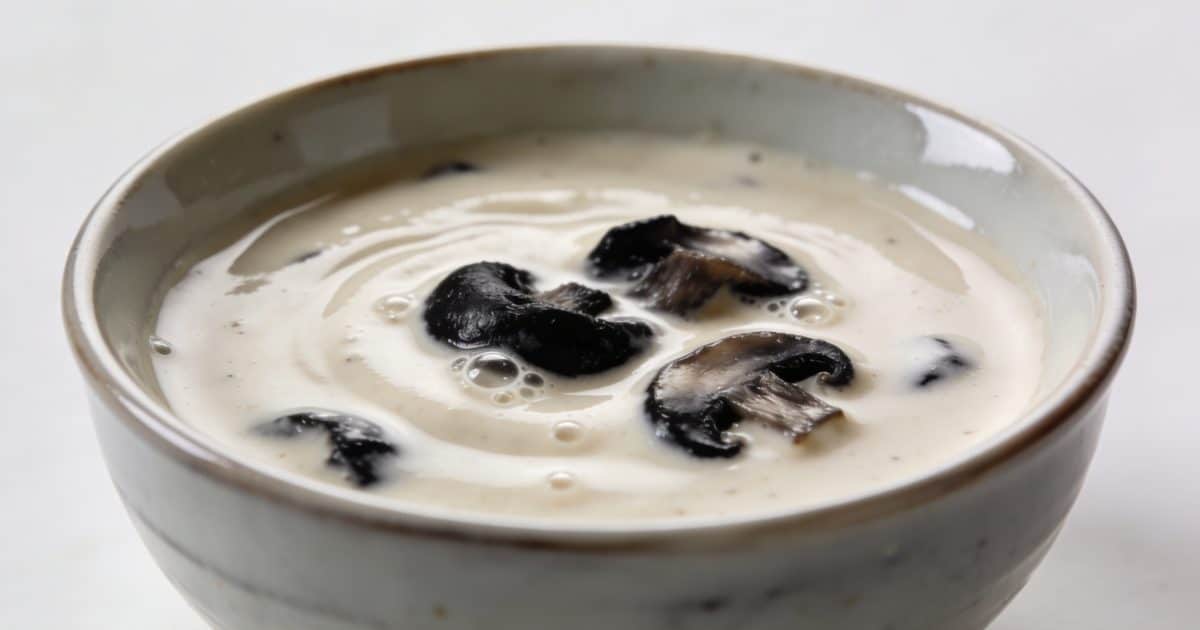 Petit bol de sauce cremeuse aux champignons noirs