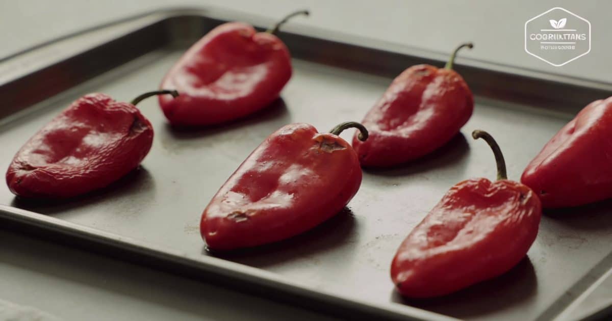 Poivrons rouges entiers sur plaque de cuisson au four