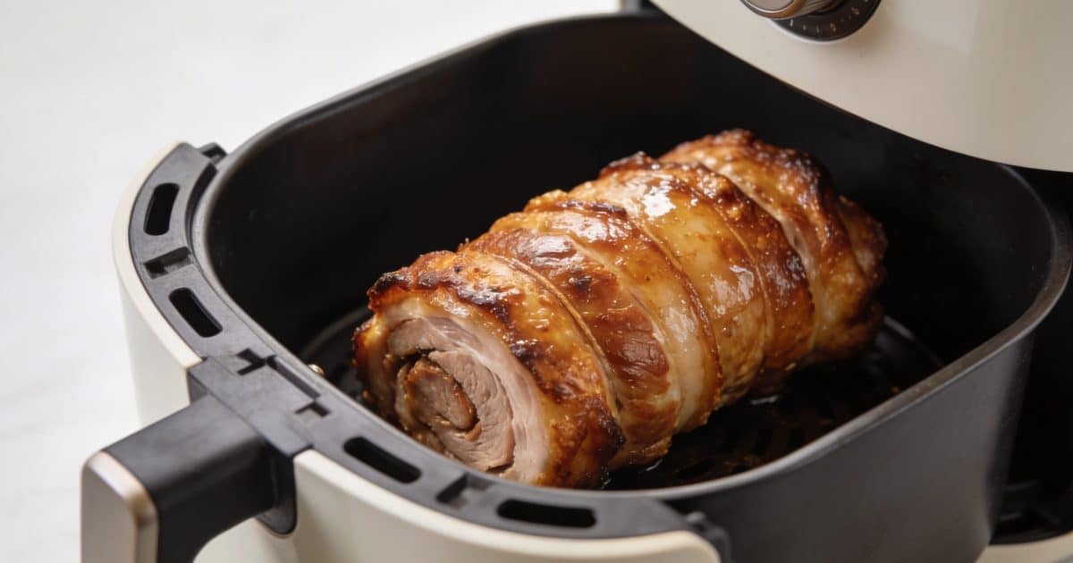 Roti de porc dore dans air fryer ouvert